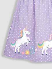 JoJo Maman Bébé Lilac Purple Unicorn Appliqué Frill Shoulder Pretty Summer Jersey Dress - Image 3 of 3