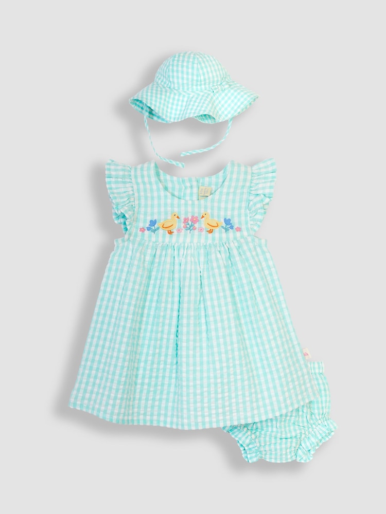 JoJo Maman Bébé Duck Egg 2-Piece Duck Embroidered Baby Dress & Hat Set - Image 2 of 6
