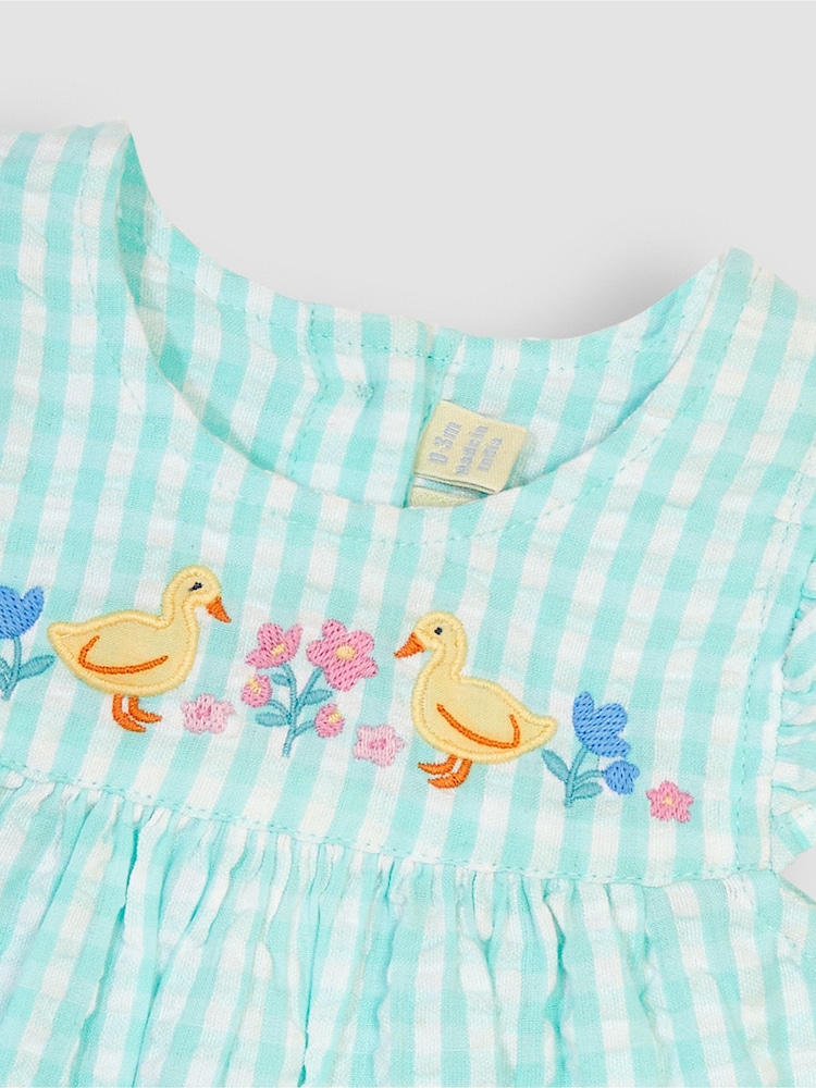 JoJo Maman Bébé Duck Egg 2-Piece Duck Embroidered Baby Dress & Hat Set - Image 6 of 6