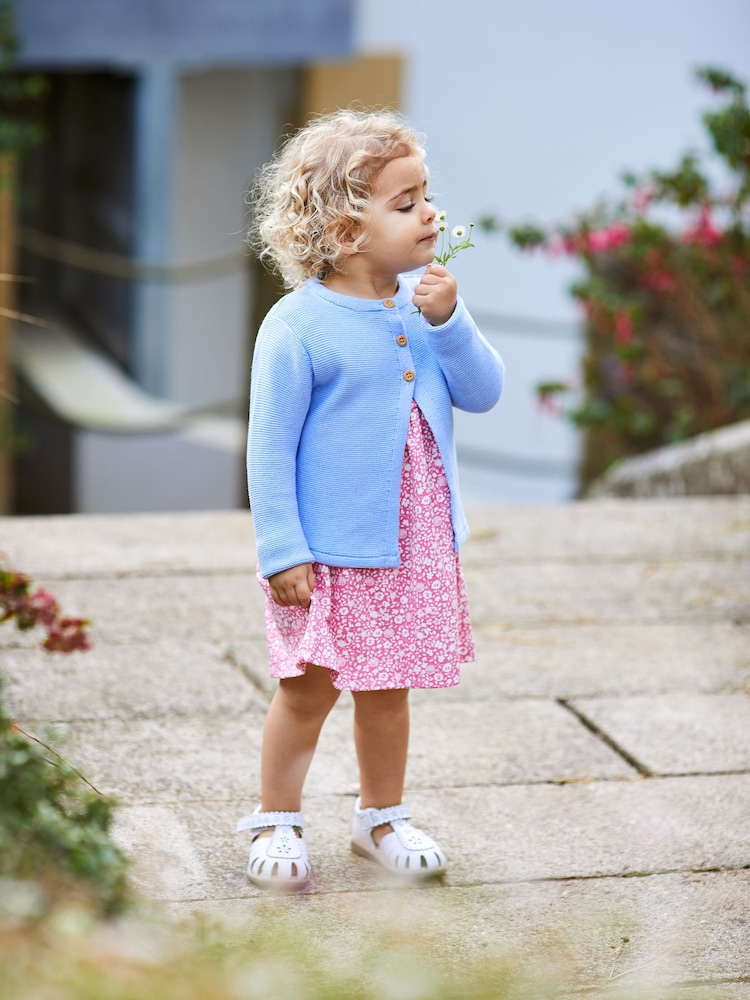 JoJo Maman Bébé Coral Nautical Ditsy Floral Ruffle Sleeve Jersey Dress - Image 1 of 4