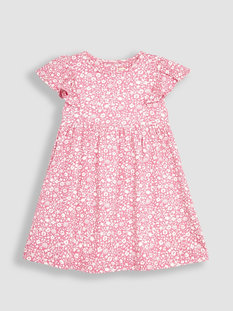 JoJo Maman Bébé Coral Nautical Ditsy Floral Ruffle Sleeve Jersey Dress - Image 2 of 4