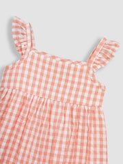 JoJo Maman Bébé Orange Gingham Frill Shoulder Tiered Dress - Image 2 of 3