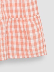 JoJo Maman Bébé Orange Gingham Frill Shoulder Tiered Dress - Image 3 of 3