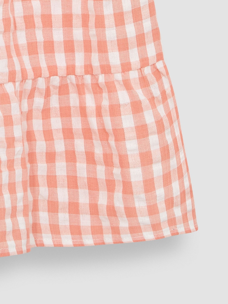 JoJo Maman Bébé Orange Gingham Frill Shoulder Tiered Dress - Image 3 of 3