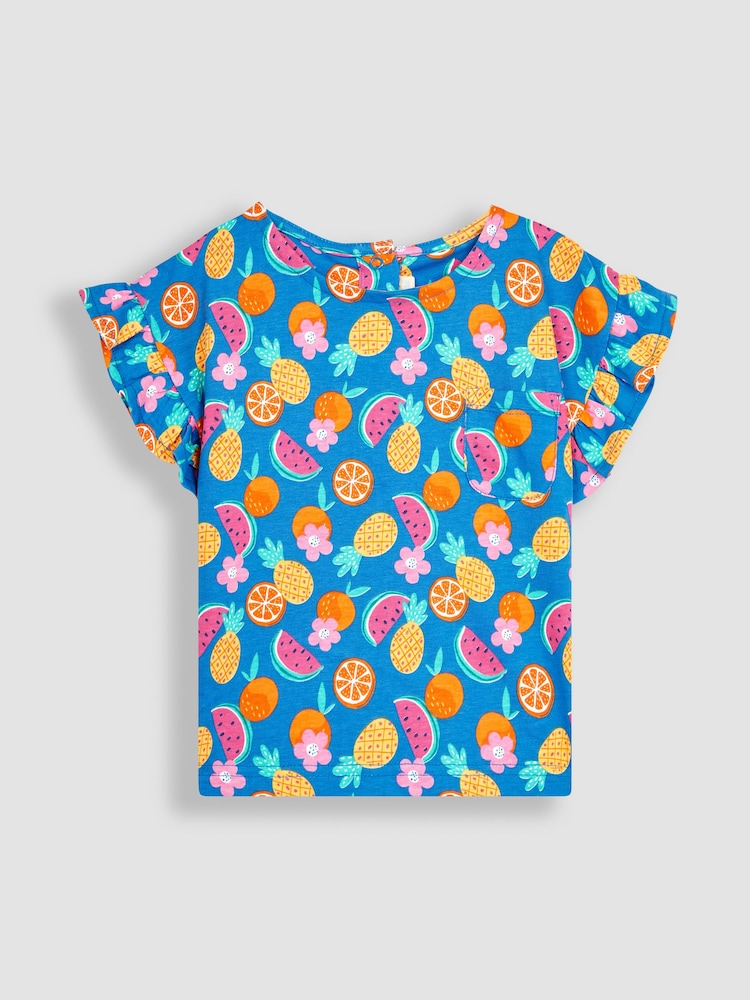 JoJo Maman Bébé Cobalt Summer Fruits Drop Shoulder T-Shirt - Image 1 of 3