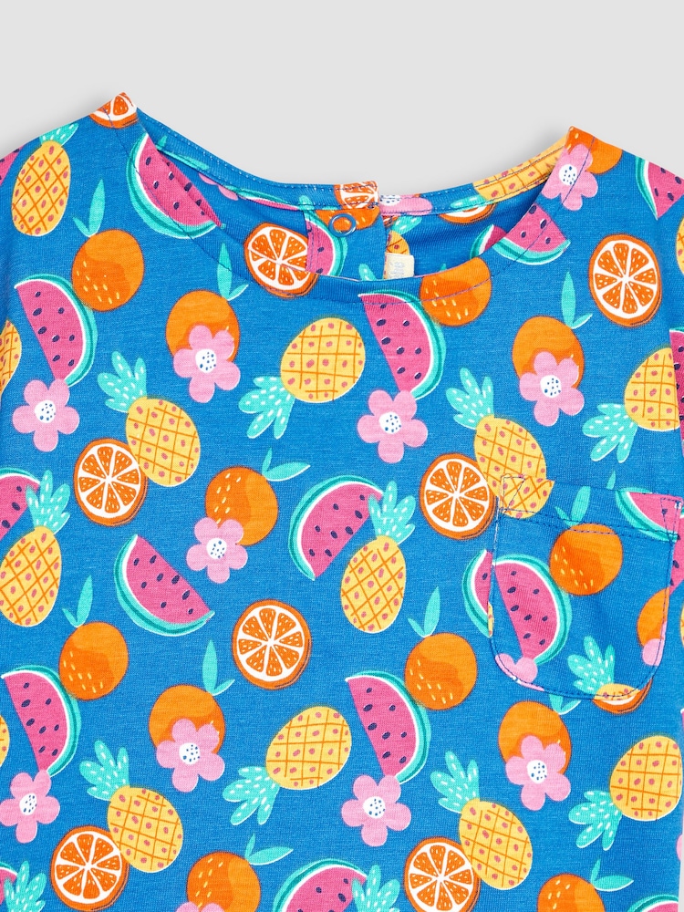 JoJo Maman Bébé Cobalt Summer Fruits Drop Shoulder T-Shirt - Image 2 of 3