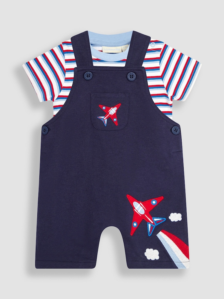 JoJo Maman Bébé Navy 2-Piece Red Arrows Dungarees & T-Shirt Set - Image 2 of 8