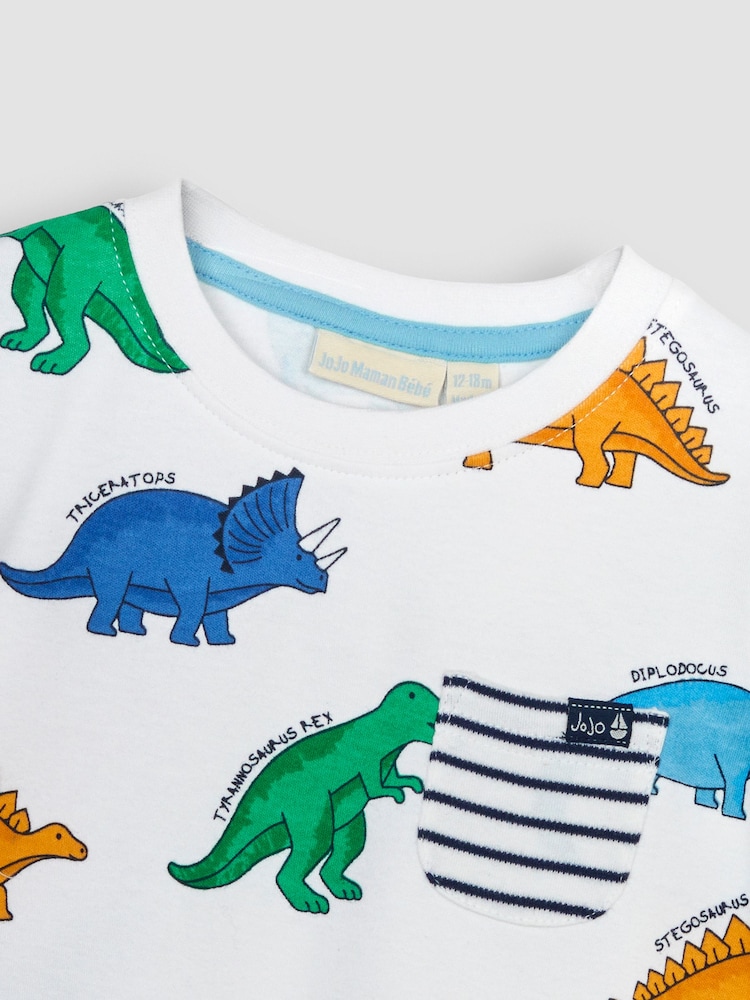 JoJo Maman Bébé Navy Blue Dino Printed T-Shirt & Shorts Set - Image 4 of 4