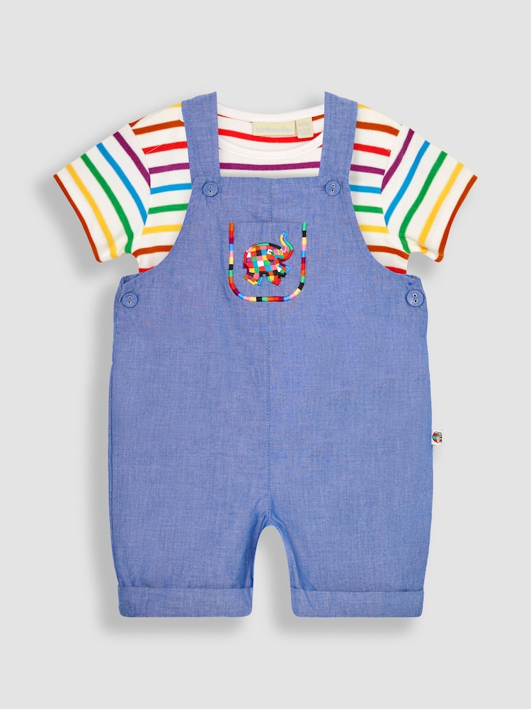 JoJo Maman Bébé Chambray 2-Piece Elmer Embroidered Dungarees & T-Shirt Set - Image 2 of 5