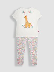 JoJo Maman Bébé Cream 2-Piece Giraffe Applique T-Shirt & Leggings Set - Image 1 of 4