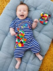 JoJo Maman Bébé Navy Elmer Appliqué Romper - Image 1 of 5