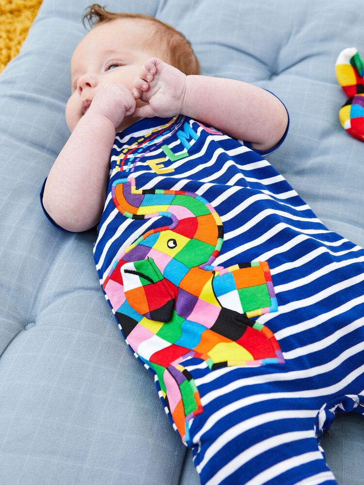 JoJo Maman Bébé Navy Elmer Appliqué Romper - Image 2 of 5