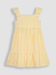 JoJo Maman Bébé Yellow Gingham Frill Shoulder Tiered Dress - Image 1 of 3