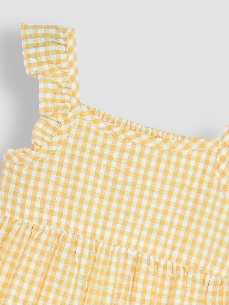 JoJo Maman Bébé Yellow Gingham Frill Shoulder Tiered Dress - Image 3 of 3