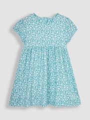 JoJo Maman Bébé Duck Egg Blue Ditsy Floral Puff Sleeve Jersey Dress - Image 1 of 3