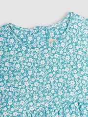 JoJo Maman Bébé Duck Egg Blue Ditsy Floral Puff Sleeve Jersey Dress - Image 2 of 3