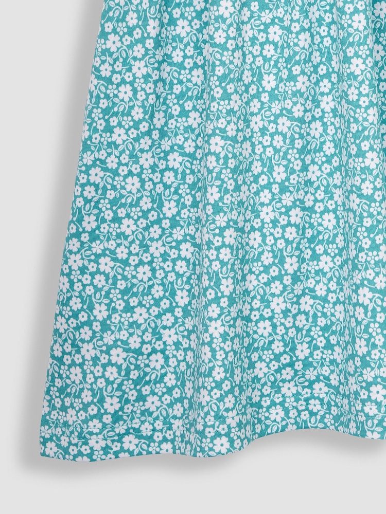 JoJo Maman Bébé Duck Egg Blue Ditsy Floral Puff Sleeve Jersey Dress - Image 3 of 3