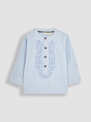 JoJo Maman Bébé Blue 2-Piece Embroidered Grandad Shirt & Trousers Set - Image 2 of 8