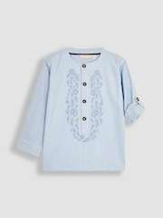 JoJo Maman Bébé Blue 2-Piece Embroidered Grandad Shirt & Trousers Set - Image 3 of 8