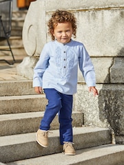 JoJo Maman Bébé Blue 2-Piece Embroidered Grandad Shirt & Trousers Set - Image 6 of 8