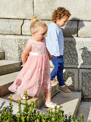 JoJo Maman Bébé Blue 2-Piece Embroidered Grandad Shirt & Trousers Set - Image 8 of 8