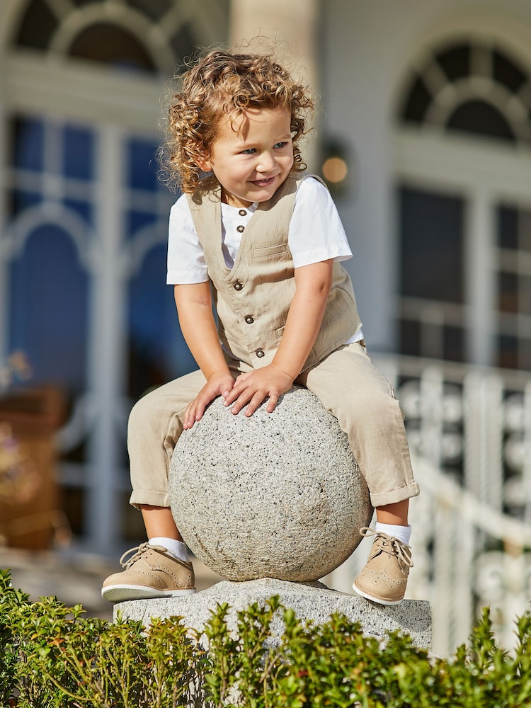 JoJo Maman Bébé Natural 3-Piece Waistcoat, Shirt & Trousers Set - Image 1 of 7