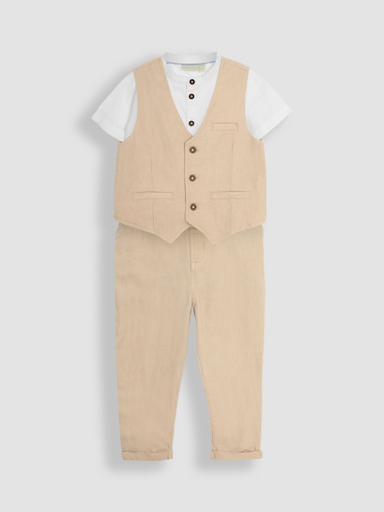 JoJo Maman Bébé Natural 3-Piece Waistcoat, Shirt & Trousers Set - Image 2 of 7
