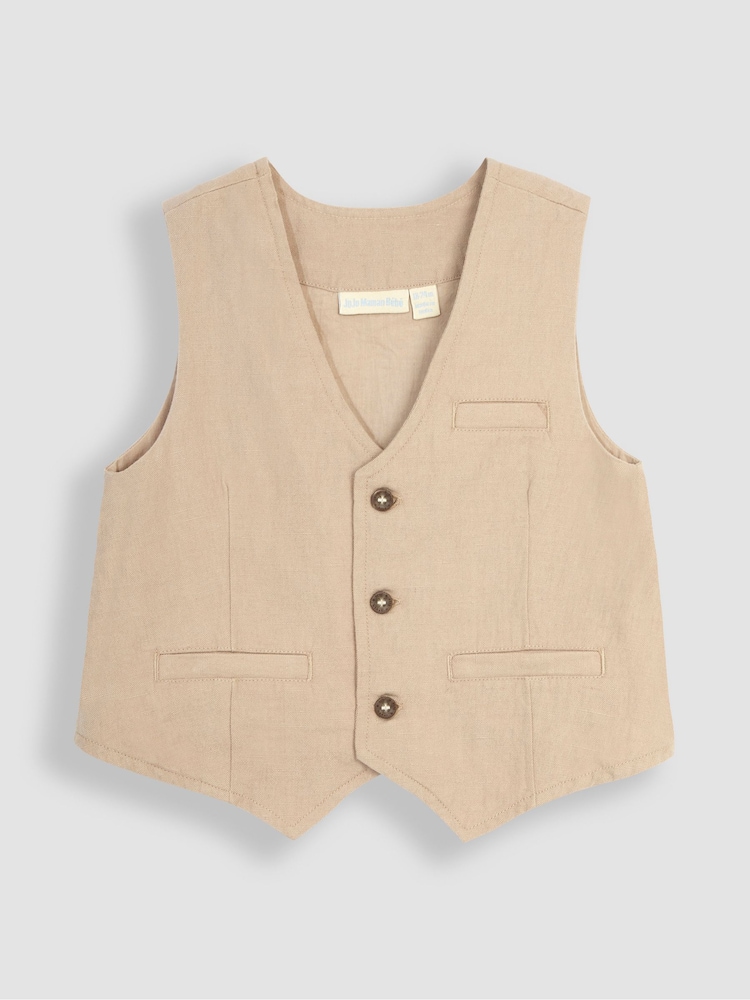 JoJo Maman Bébé Natural 3-Piece Waistcoat, Shirt & Trousers Set - Image 3 of 7