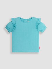 JoJo Maman Bébé Multi 2-Pack Pretty Peach & Frill Sleeve T-Shirts - Image 3 of 5