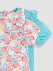 JoJo Maman Bébé Multi 2-Pack Pretty Peach & Frill Sleeve T-Shirts - Image 5 of 5