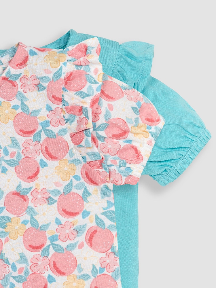 JoJo Maman Bébé Multi 2-Pack Pretty Peach & Frill Sleeve T-Shirts - Image 5 of 5