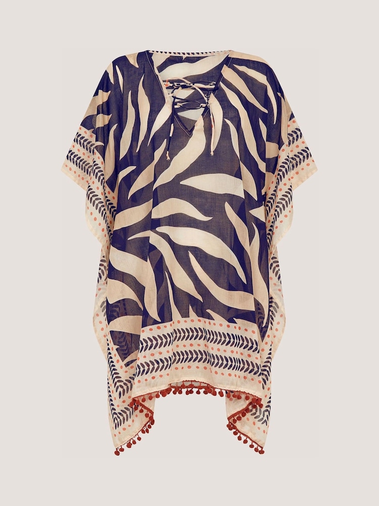 Monsoon Blue Paloma Print Mini Kaftan - Image 1 of 6 Monsoon Blue Paloma Print Mini Kaftan - Image 1 of 6