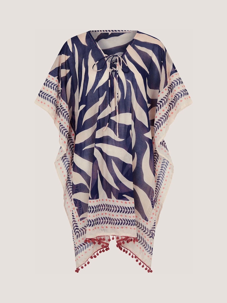 Monsoon Blue Paloma Print Mini Kaftan - Image 2 of 6 Monsoon Blue Paloma Print Mini Kaftan - Image 2 of 6