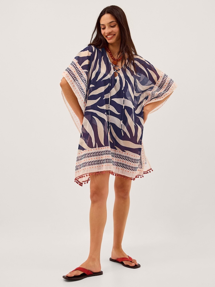 Monsoon Blue Paloma Print Mini Kaftan - Image 6 of 6 Monsoon Blue Paloma Print Mini Kaftan - Image 6 of 6
