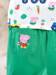 JoJo Maman Bébé Green 2-Piece Peppa Pig Shirt & Shorts Set - Image 4 of 9