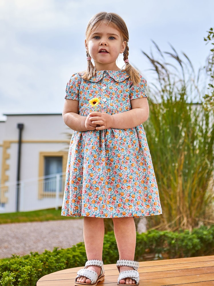 JoJo Maman Bébé Pink Apple & Peach Button Front Collar Tea Dress - Image 2 of 6 JoJo Maman Bébé Pink Apple & Peach Button Front Collar Tea Dress - Image 2 of 6