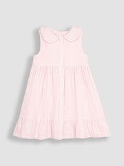 JoJo Maman Bébé Pink Seersucker Stripe Collar Button Through Dress - Image 1 of 3