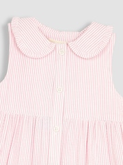 JoJo Maman Bébé Pink Seersucker Stripe Collar Button Through Dress - Image 2 of 3