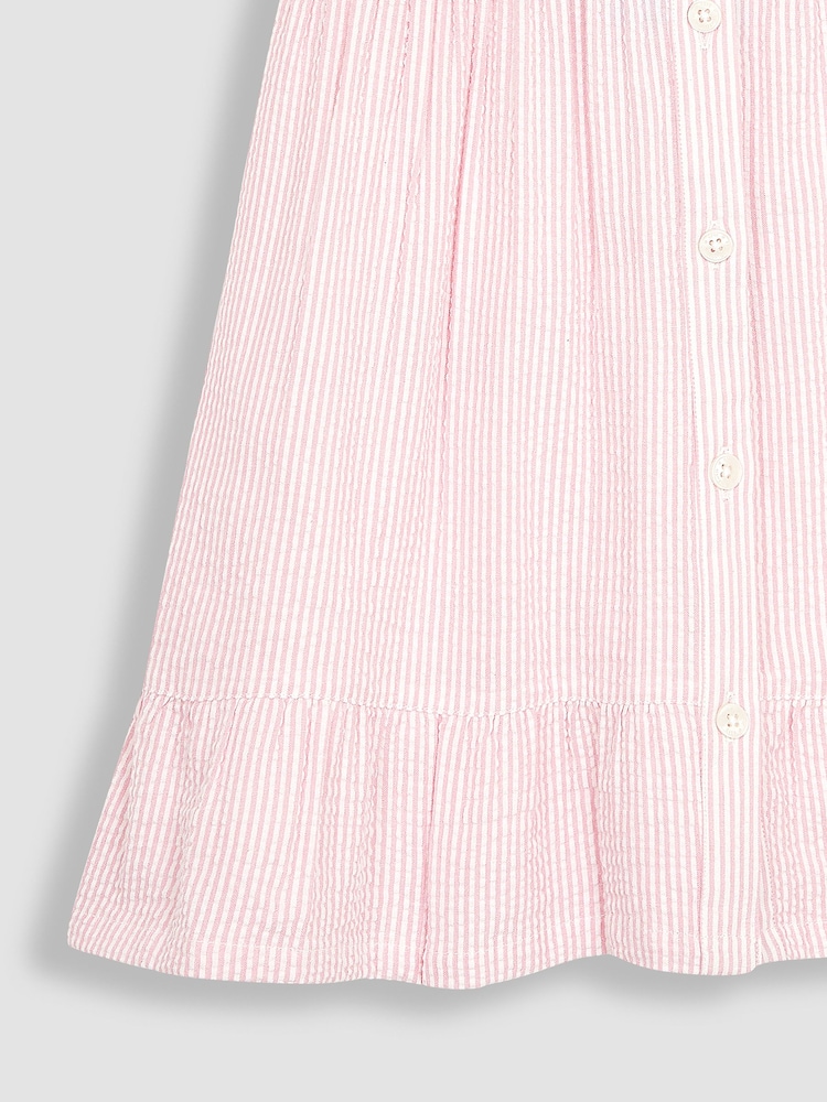 JoJo Maman Bébé Pink Seersucker Stripe Collar Button Through Dress - Image 3 of 3