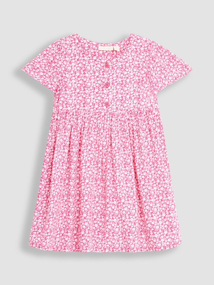 JoJo Maman Bébé Fuchsia Pink Ditsy Floral Button Front Classic Dress - Image 1 of 3