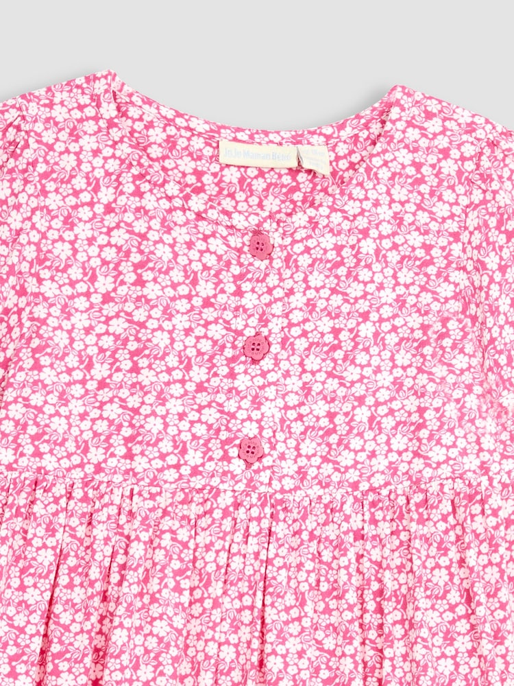 JoJo Maman Bébé Fuchsia Pink Ditsy Floral Button Front Classic Dress - Image 2 of 3