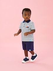 JoJo Maman Bébé Navy 2-Piece Peppa Pig Appliqué Polo Shirt & Shorts Set - Image 1 of 6