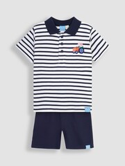 JoJo Maman Bébé Navy 2-Piece Peppa Pig Appliqué Polo Shirt & Shorts Set - Image 2 of 6