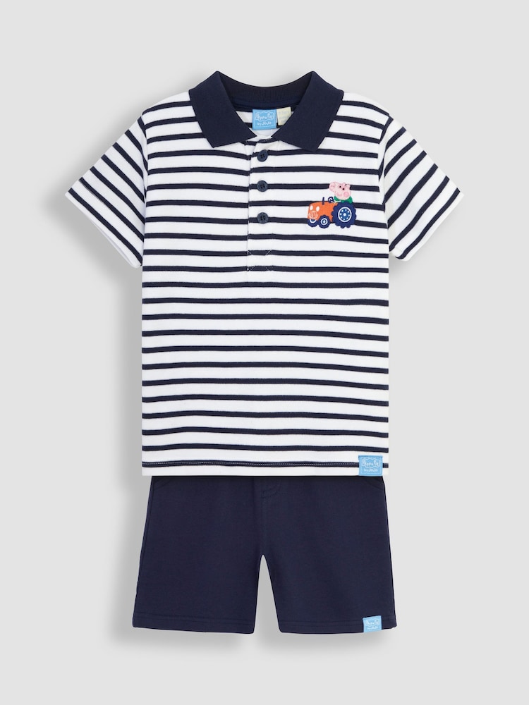 JoJo Maman Bébé Navy 2-Piece Peppa Pig Appliqué Polo Shirt & Shorts Set - Image 2 of 6