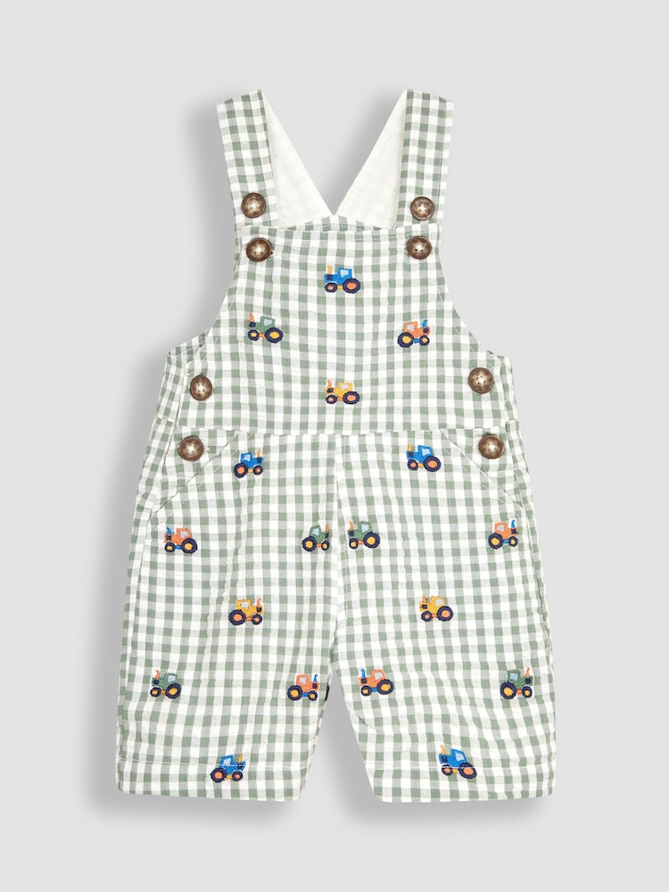 JoJo Maman Bébé Khaki Green Tractor Embroidered Dungarees - Image 1 of 3