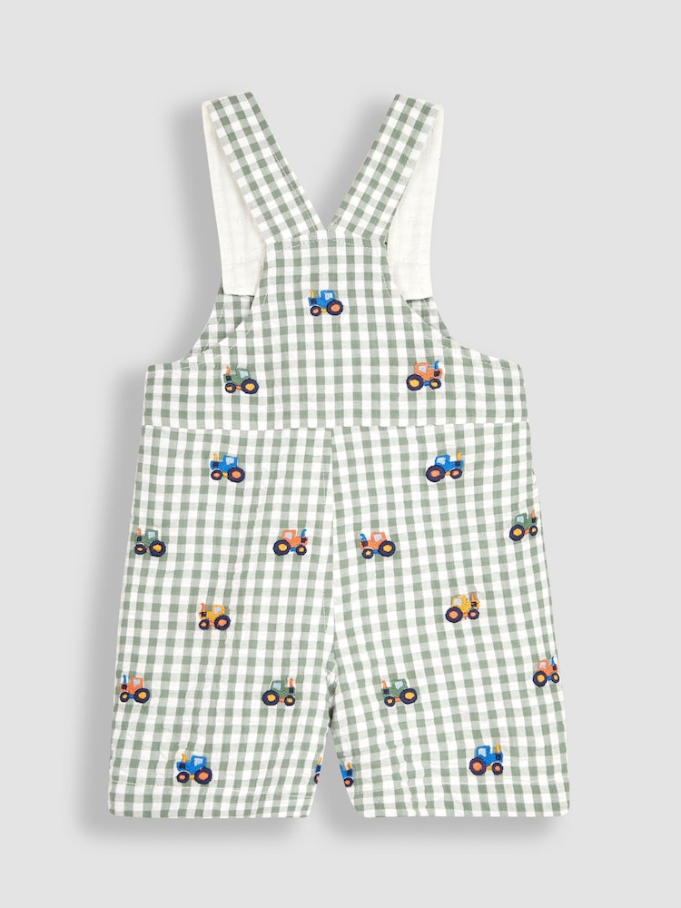 JoJo Maman Bébé Khaki Green Tractor Embroidered Dungarees - Image 2 of 3