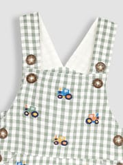 JoJo Maman Bébé Khaki Green Tractor Embroidered Dungarees - Image 3 of 3