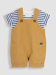 JoJo Maman Bébé Brown Cotton Linen Dungarees & T-Shirt Set - Image 1 of 5