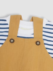JoJo Maman Bébé Brown Cotton Linen Dungarees & T-Shirt Set - Image 5 of 5