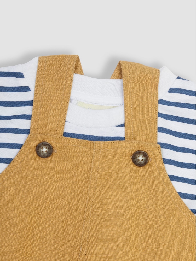JoJo Maman Bébé Brown Cotton Linen Dungarees & T-Shirt Set - Image 5 of 5